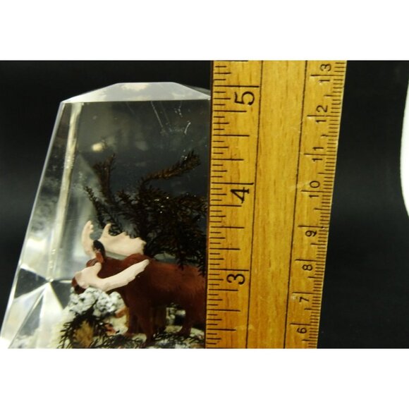 Vintage Canadian Lucite Prism Paperweight Diorama Moose Wildlife Scene - Picture 9 of 10